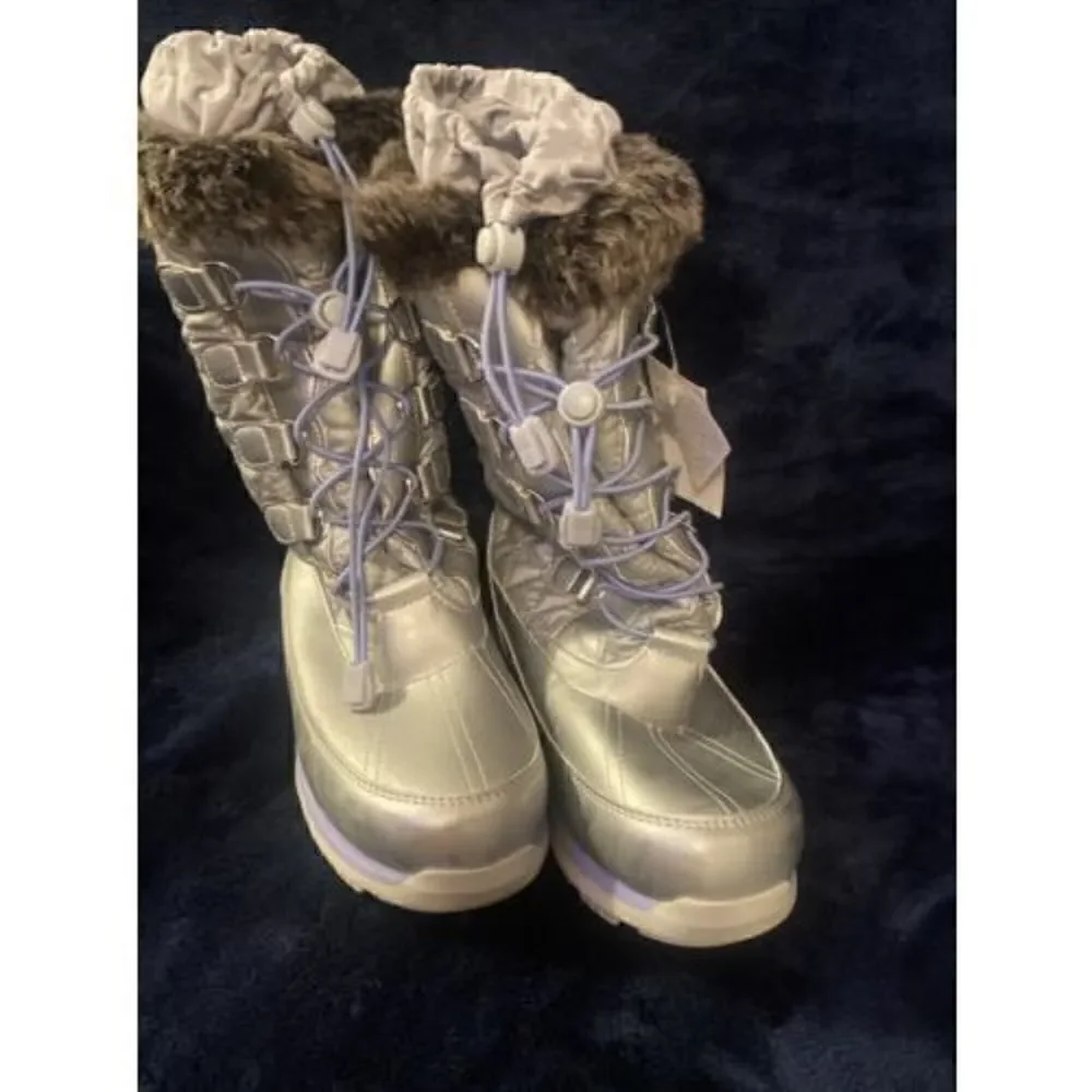 Lands end winter snow boots warm silver faux fresistent women Size 4